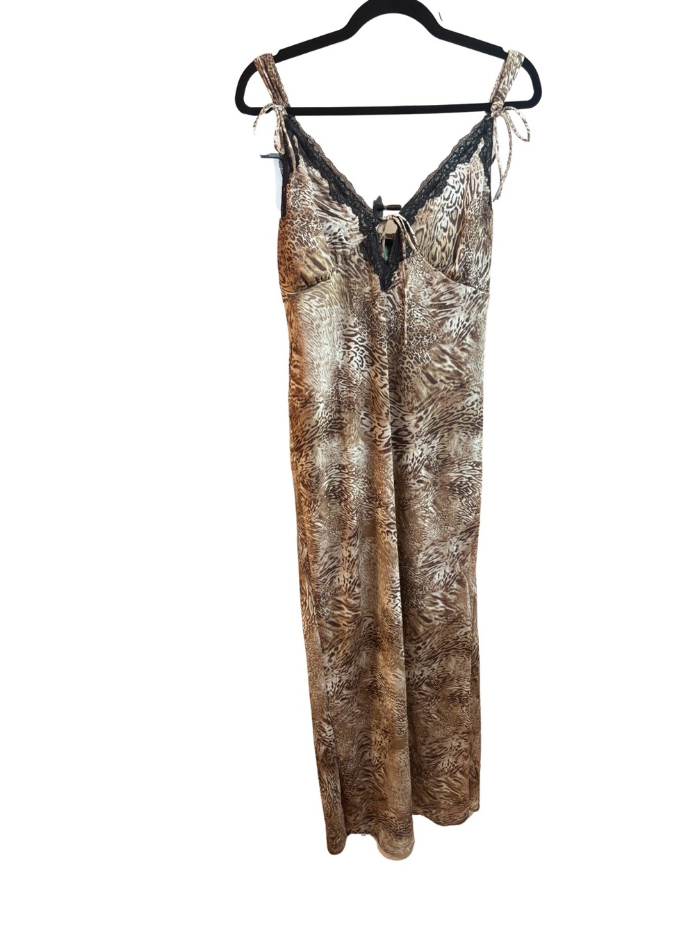 wild fable Brown Animal-Print Maxi Slip Dress with Black Lace Med New